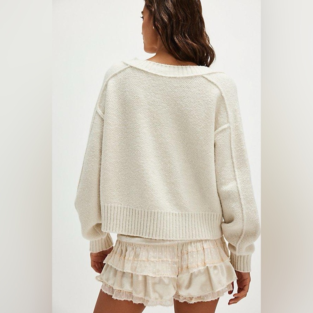FREE PEOPLE  Rhea V-Neck Pullover - Cream- XL - Picture 4 of 8